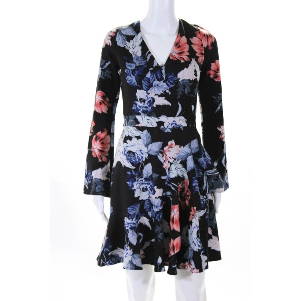 Cooper St Womens Reality Long Sleeve Floral A Line Dress Black Size 4 10806833